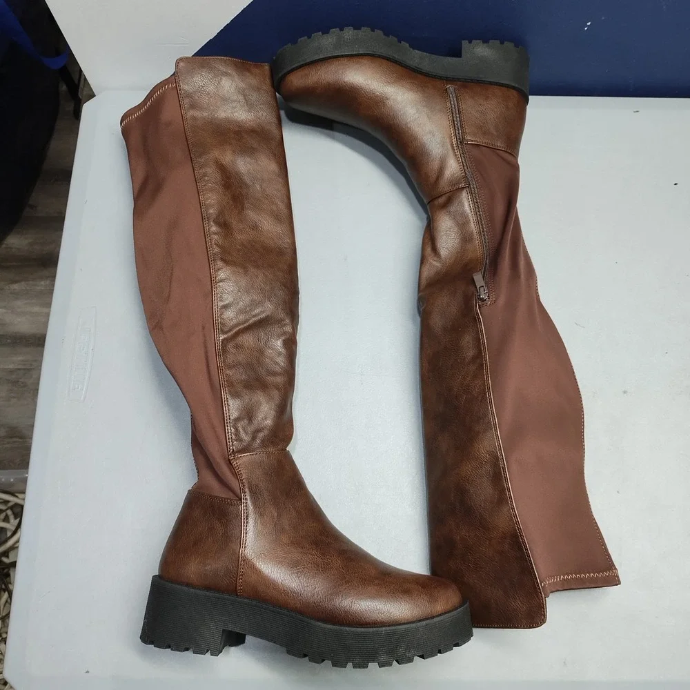 Dirty Laundry Maybellene Over-The-Knee Boots Women 8.5M Brown Round Toe Side Zip
